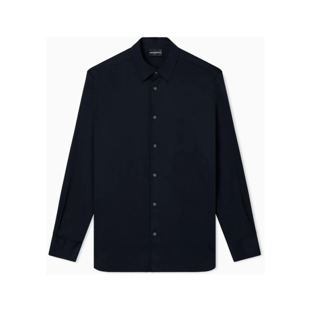 Emporio Armani Men's Blue Stretch Pima Cotton Shirt - Formal Shirts - L - Shirts