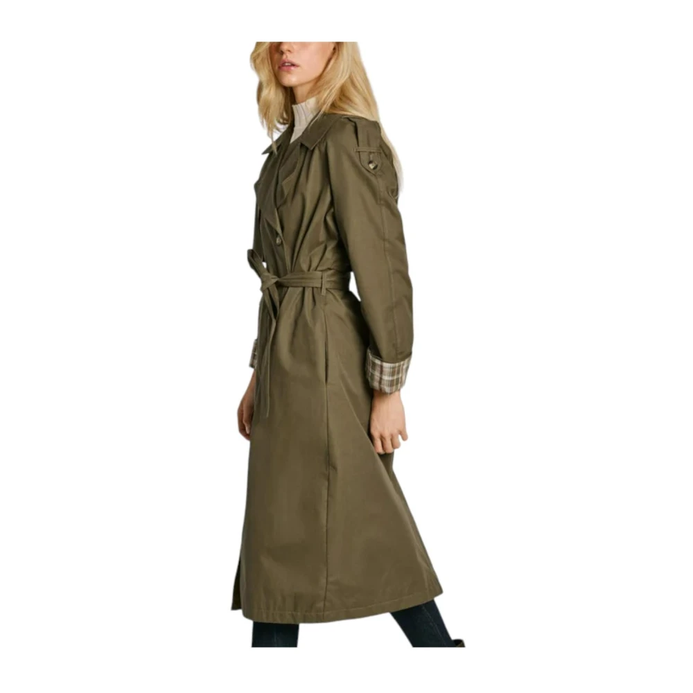 Pepe Jeans Witte Trenchcoat Elegante Functionele Stijl Green Dames