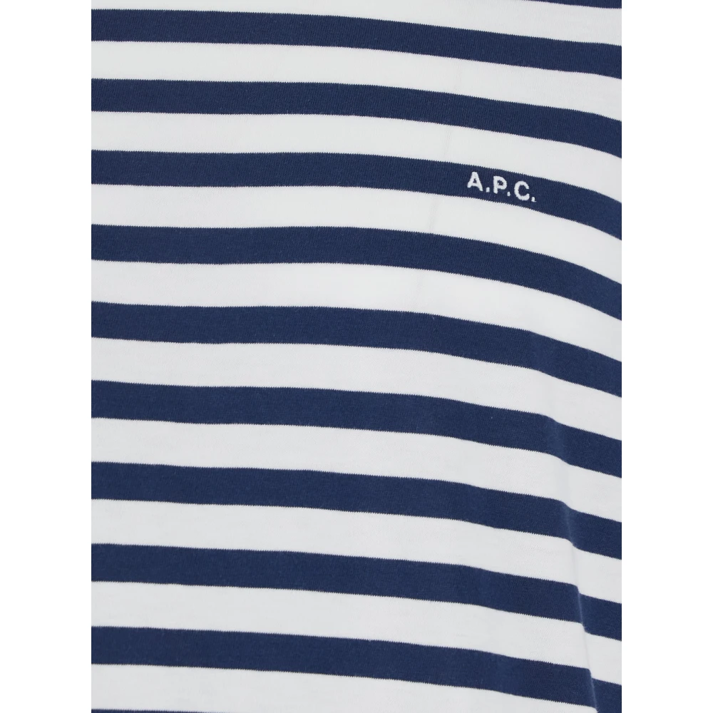 A.p.c. Blauw Gestreept Logo T-Shirt Katoen Man Blue Heren