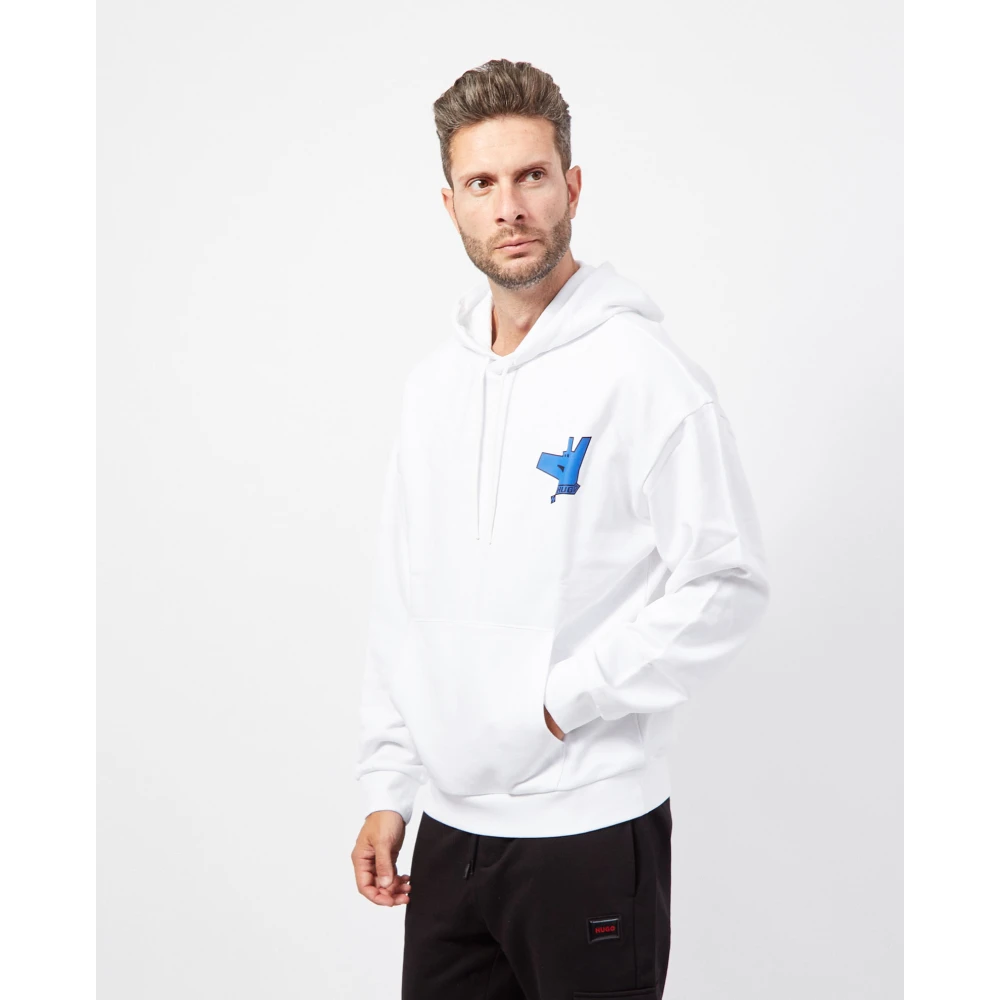 Hugo Boss Grafische Logo Hoodie Straight Fit Collectie White Heren