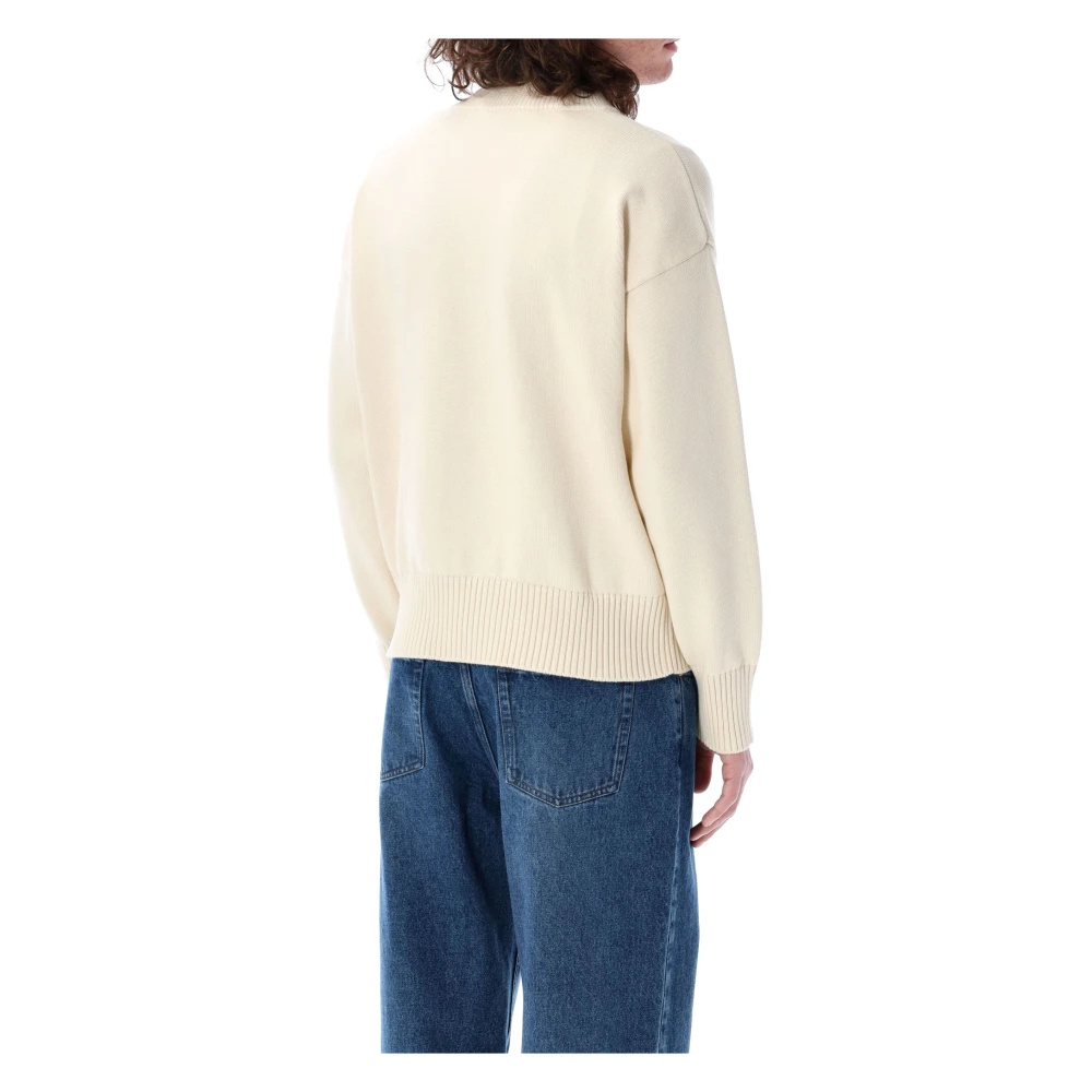 Ami Paris Crème Gebreide Vest Ss25 Beige Heren
