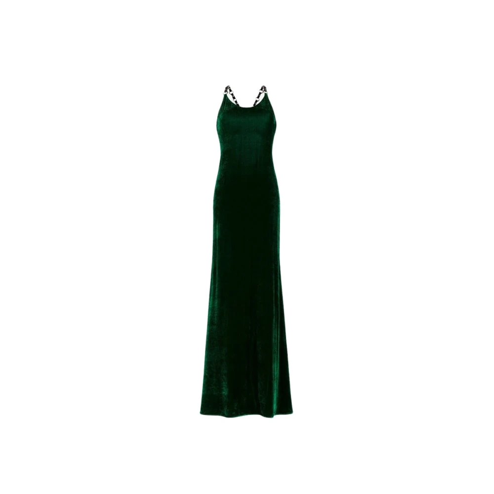 Roberto Cavalli Velvet Maxi Jurk met Leren Bandjes Green Dames