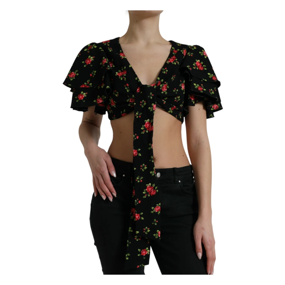 Dolce & Gabbana Bloemenprint Crop Top Luxe Mode Black Dames