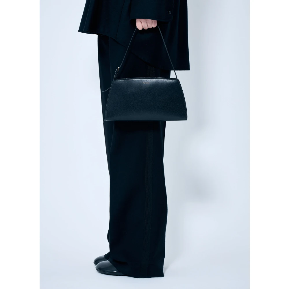 The Row Leren Schoudertas met Logoprint Black Dames
