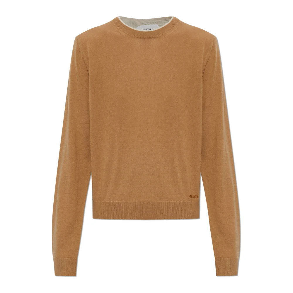Versace Donna Beige - Maglione In Maglia Di Lana Ricamata - Knitwear - S