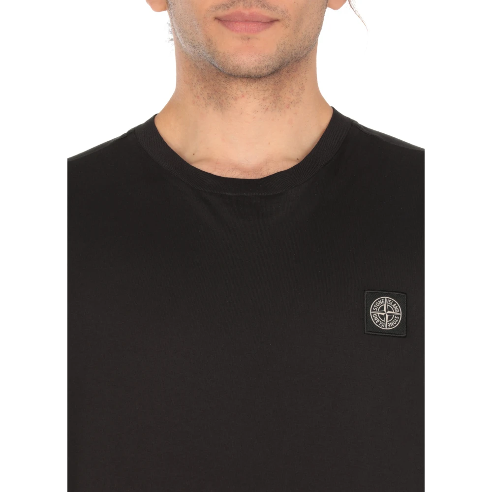 Stone Island Zwarte Katoenen T-shirt met Logopatch Black Heren