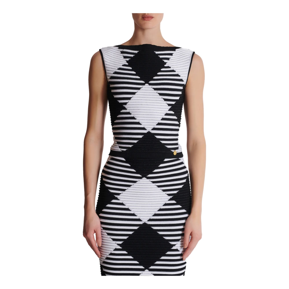 Balmain Cropped top in geruite gebreide stof Black Dames
