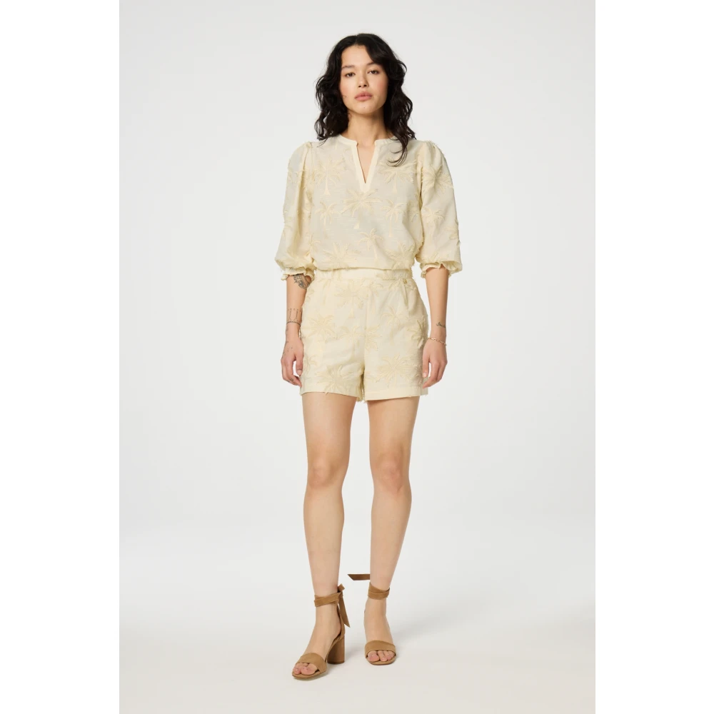 Fabienne Chapot Tropische Palmboom Geborduurde Shorts Beige Dames