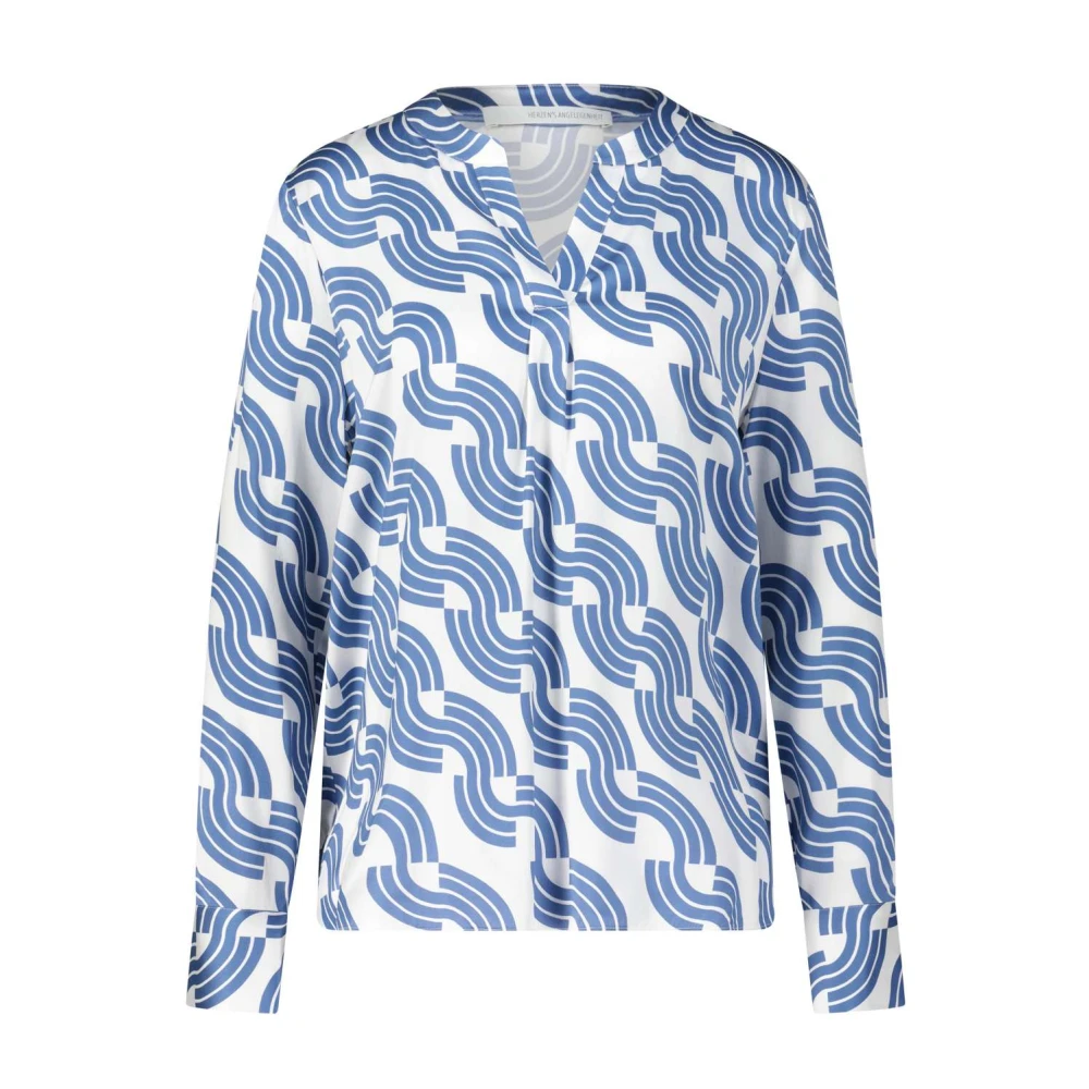 Herzen's Angelegenheit Zijden blouse met golfpatroon Blue Dames