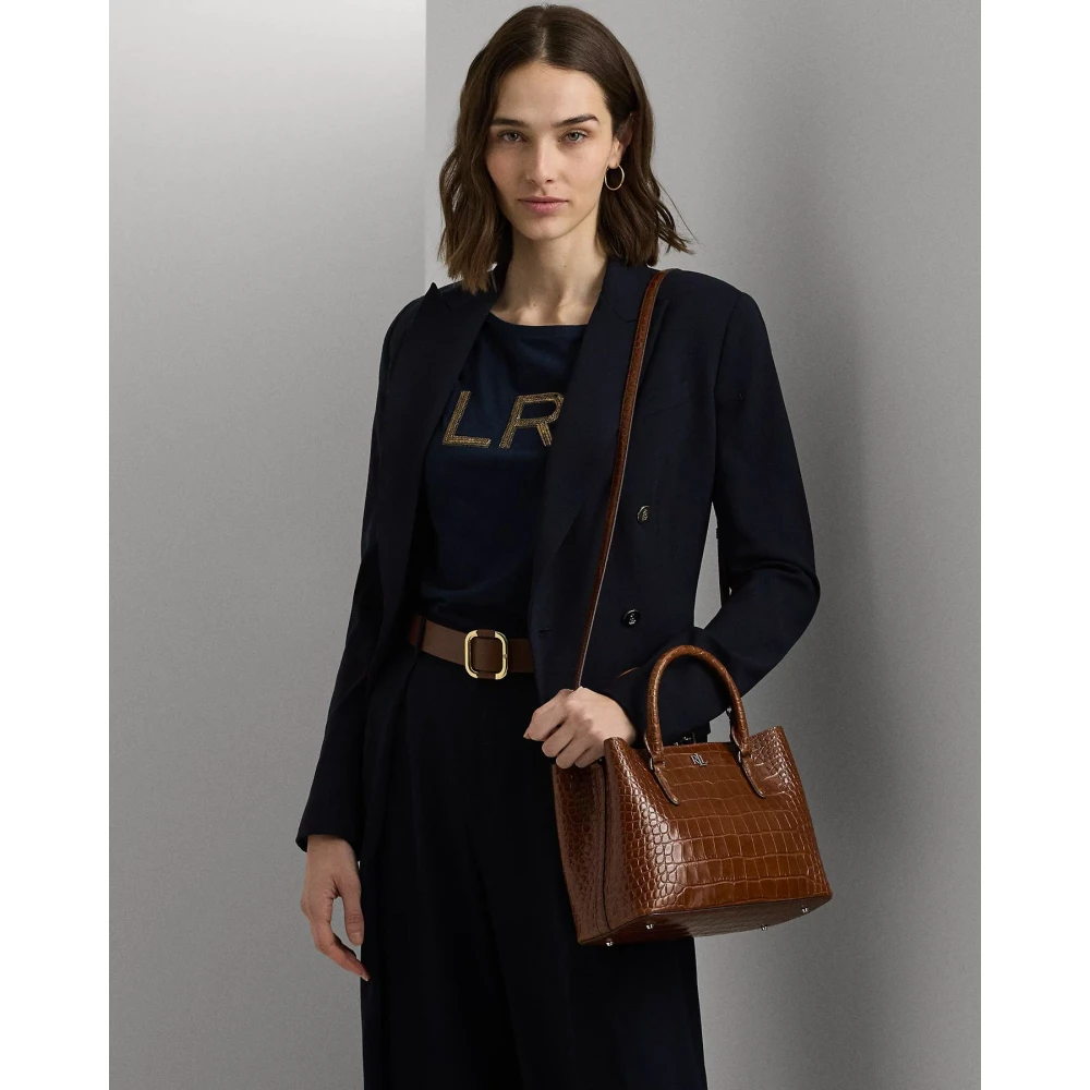 Ralph Lauren Kleine geperste leren Marcy handtas Brown Dames
