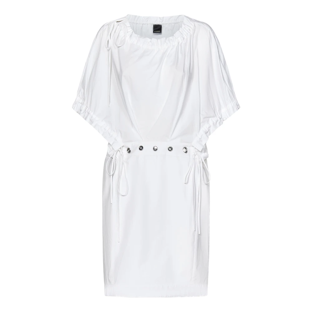 Pinko Women's White Short Dresses, M, Cotton Tunic Dress With Drawstrings