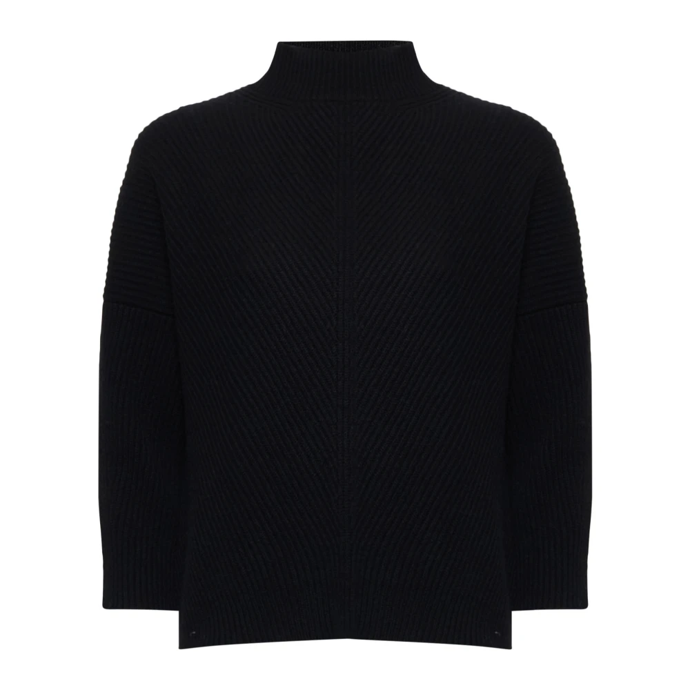 Max Mara Studio Zwarte Geribbelde Wol Kasjmier Trui Black Dames