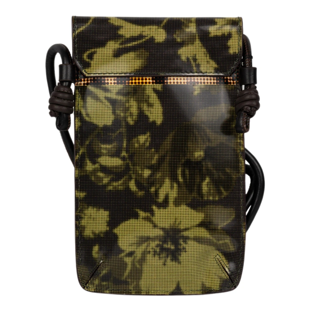 Dries Van Noten Khaki Leren Telefoonhoesje met Lange Band Green Heren
