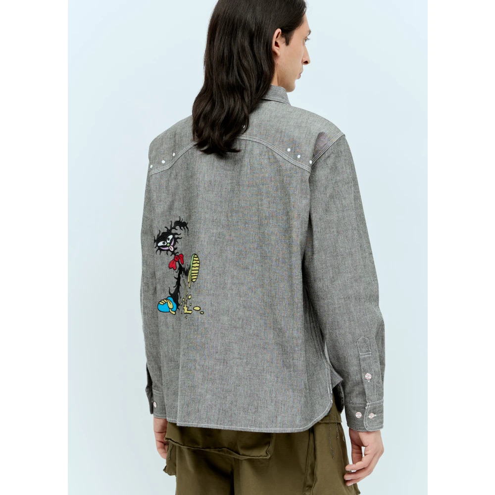 Brain Dead Geborduurd Chambray Overhemd Gray Heren