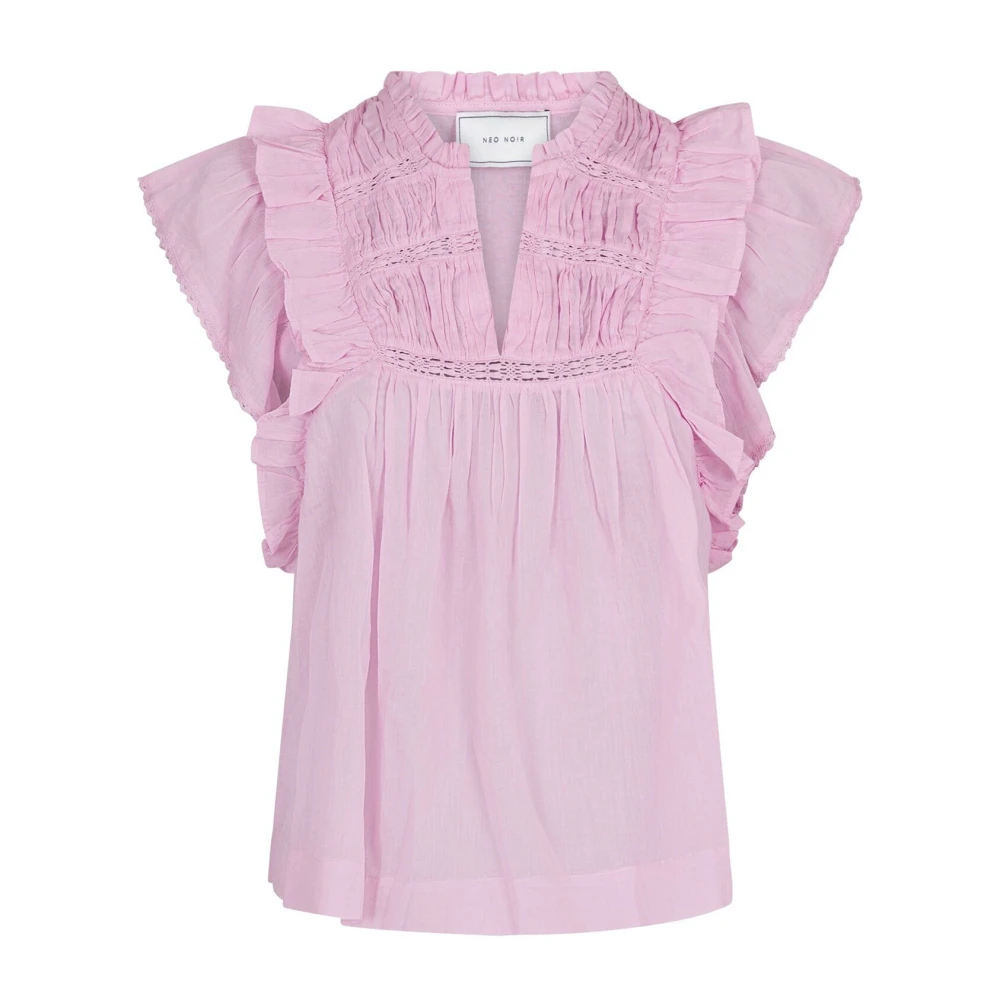 Neo Noir Feminin Voile Blus med Volanger Pink, Dam