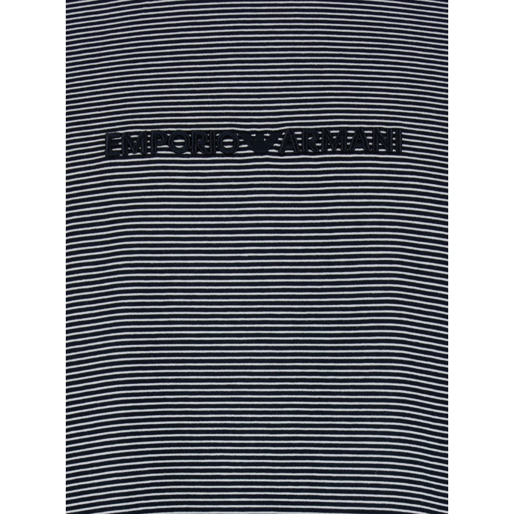 Emporio Armani Blauw Logo Geborduurd Gestreept T-Shirt Blue Heren