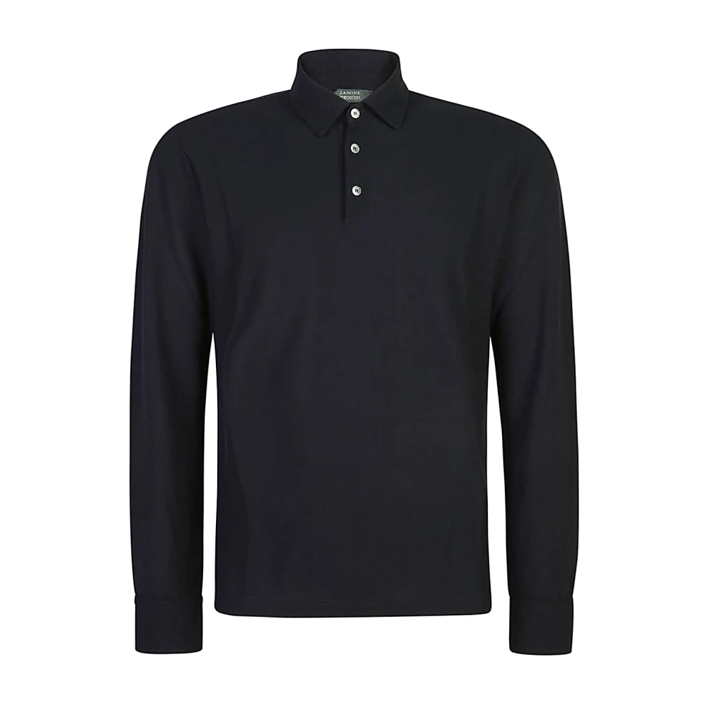 Zanone Men's Black Polo Shirts, 2XL, Long Sleeve Polo Shirt