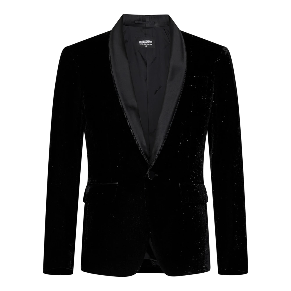 Dsquared2, Blazers, male, Black, XL, Black Velvet Tuxedo Blazer Aw24
