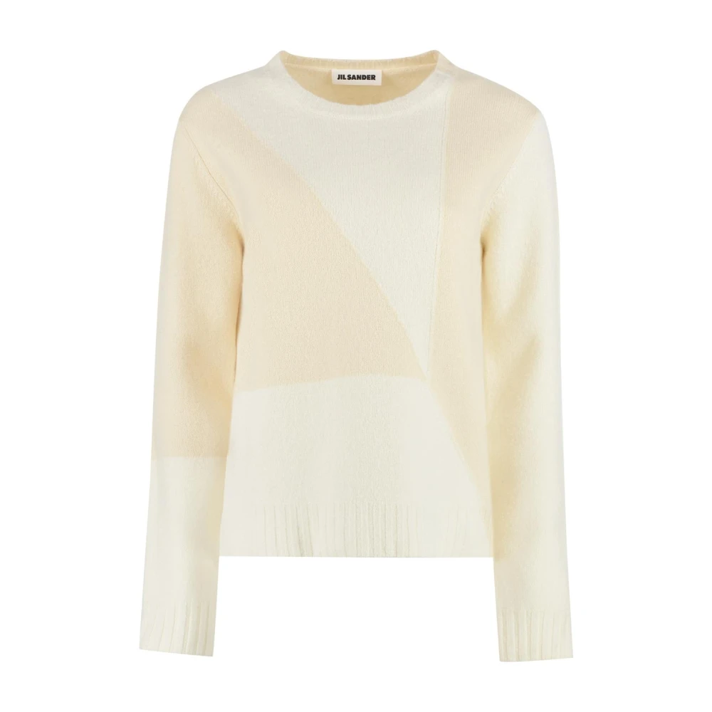 Jil Sander Vrouw Beige Truien & Vesten Dames, M, Wol, Colorblock Crewneck Sweater