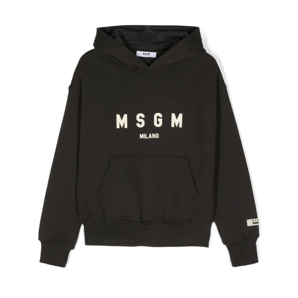 Msgm Grå Logo Print Huvtröja Gray, Pojke