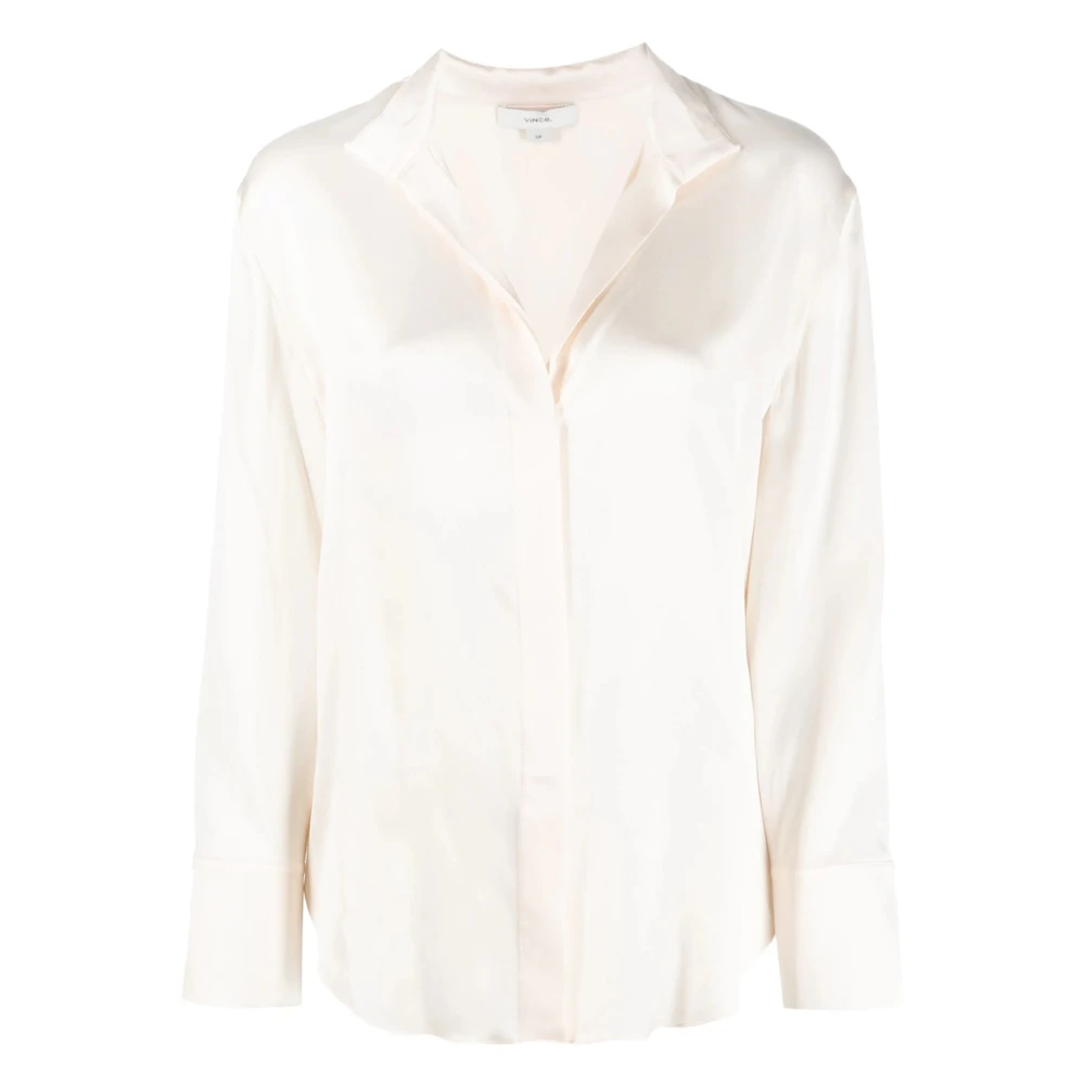 Vince Elegante Beige Zijden Stand Blouse Beige Dames