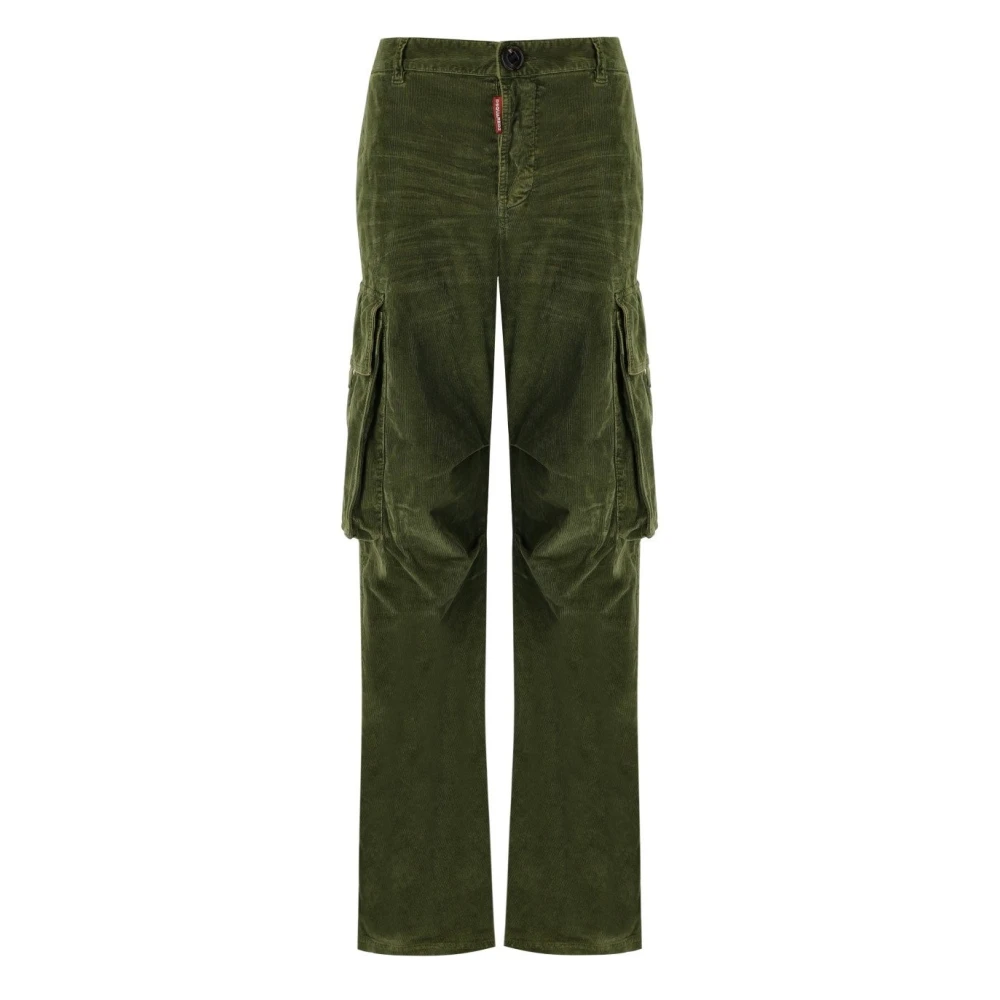 Dsquared2 Women's Green Straight Trousers, Xs, Corduroy Cargo Trousers