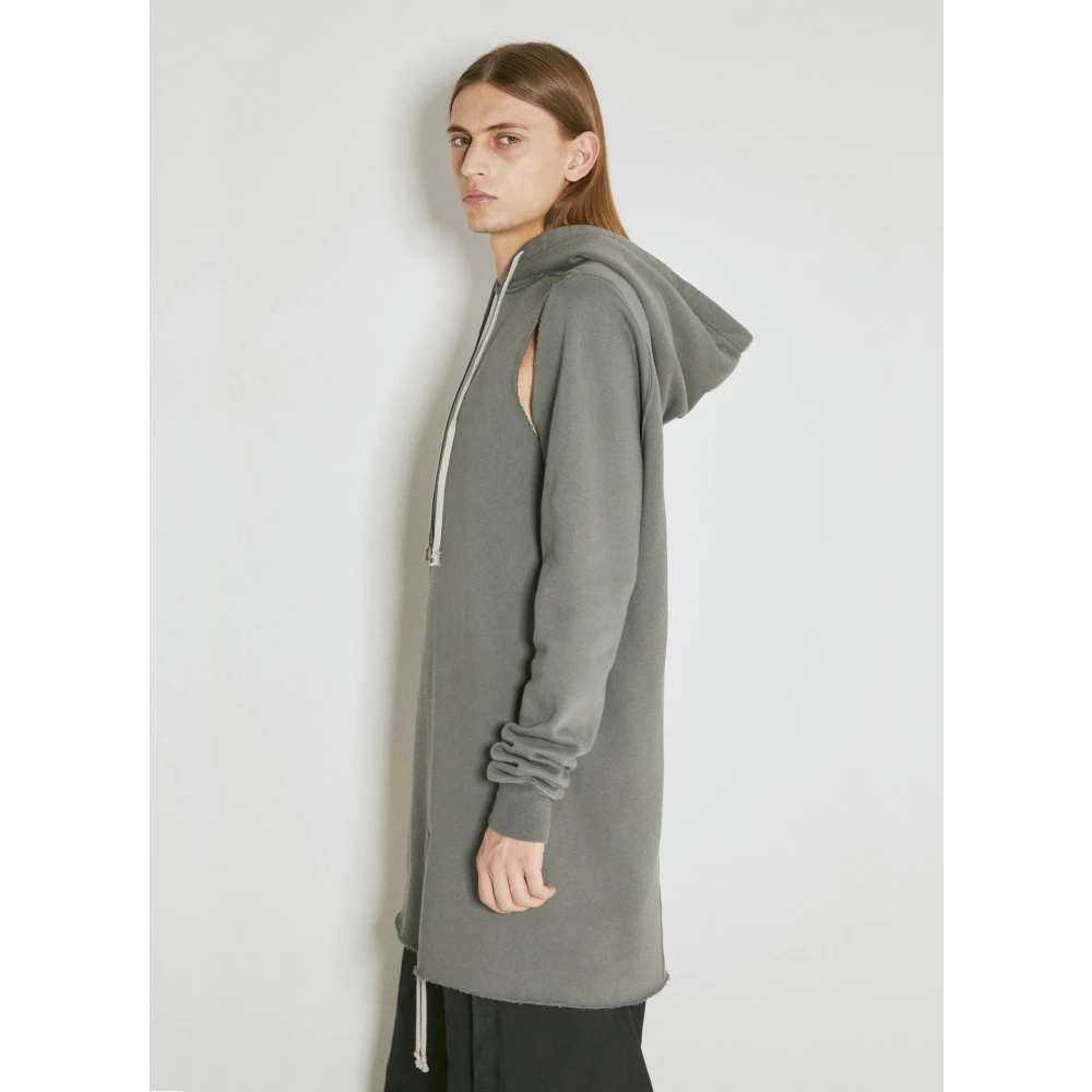 Rick Owens Distressed Cape Sleeve Hoodie Gray Heren