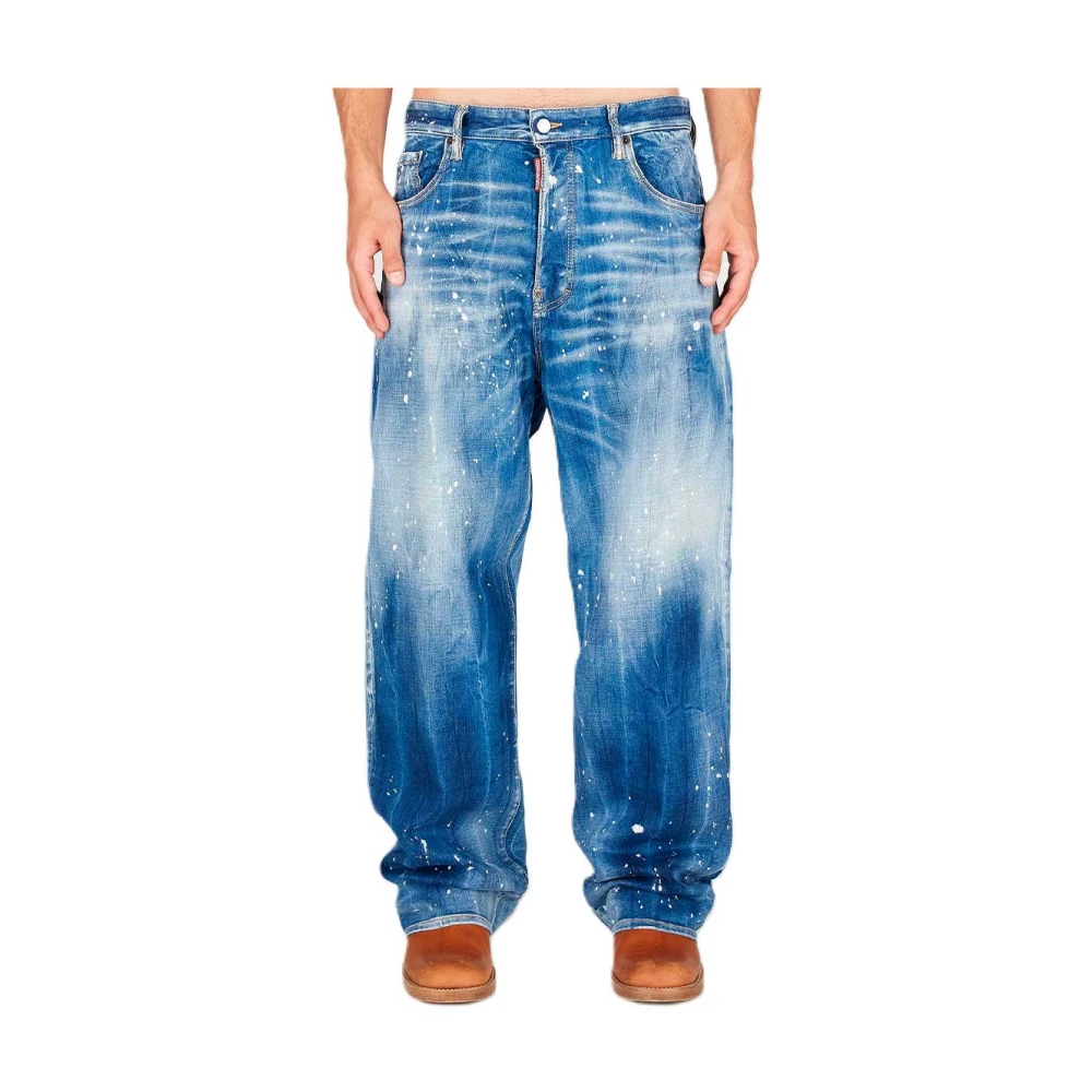 Dsquared2 Loszittende Verfspatten Jeans Blauw Blue Heren