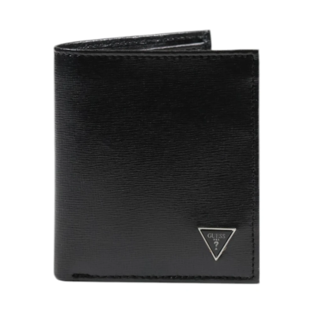 Guess Men's Black Leather Bifold Wallet With Logo