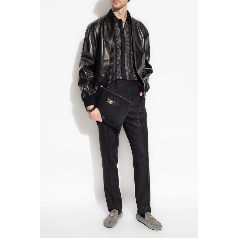 Versace Wollen broek met lurex garen Black Heren