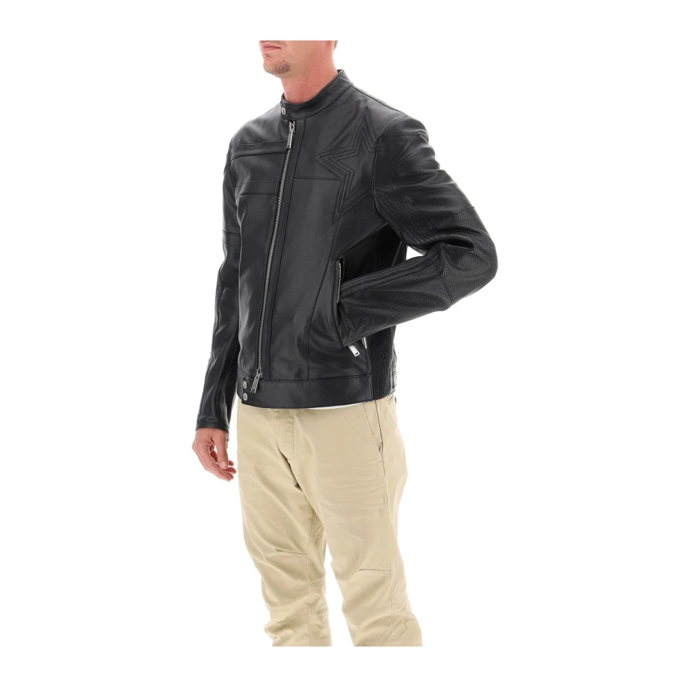 Dsquared2 Leather Jackets Black Heren