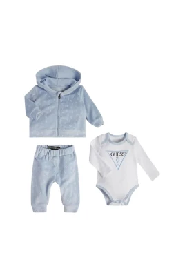 Blå Chenille Hoodie Set