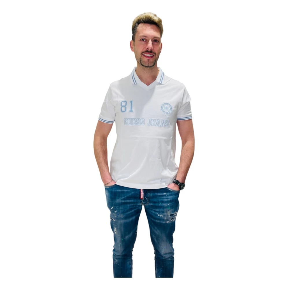 Guess Biologisch Katoenen Polo Shirt Soccer Stijl White Heren