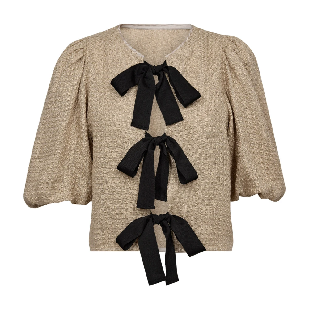 Co'Couture Boucle Bow Blouse met Strikdetail Beige Dames