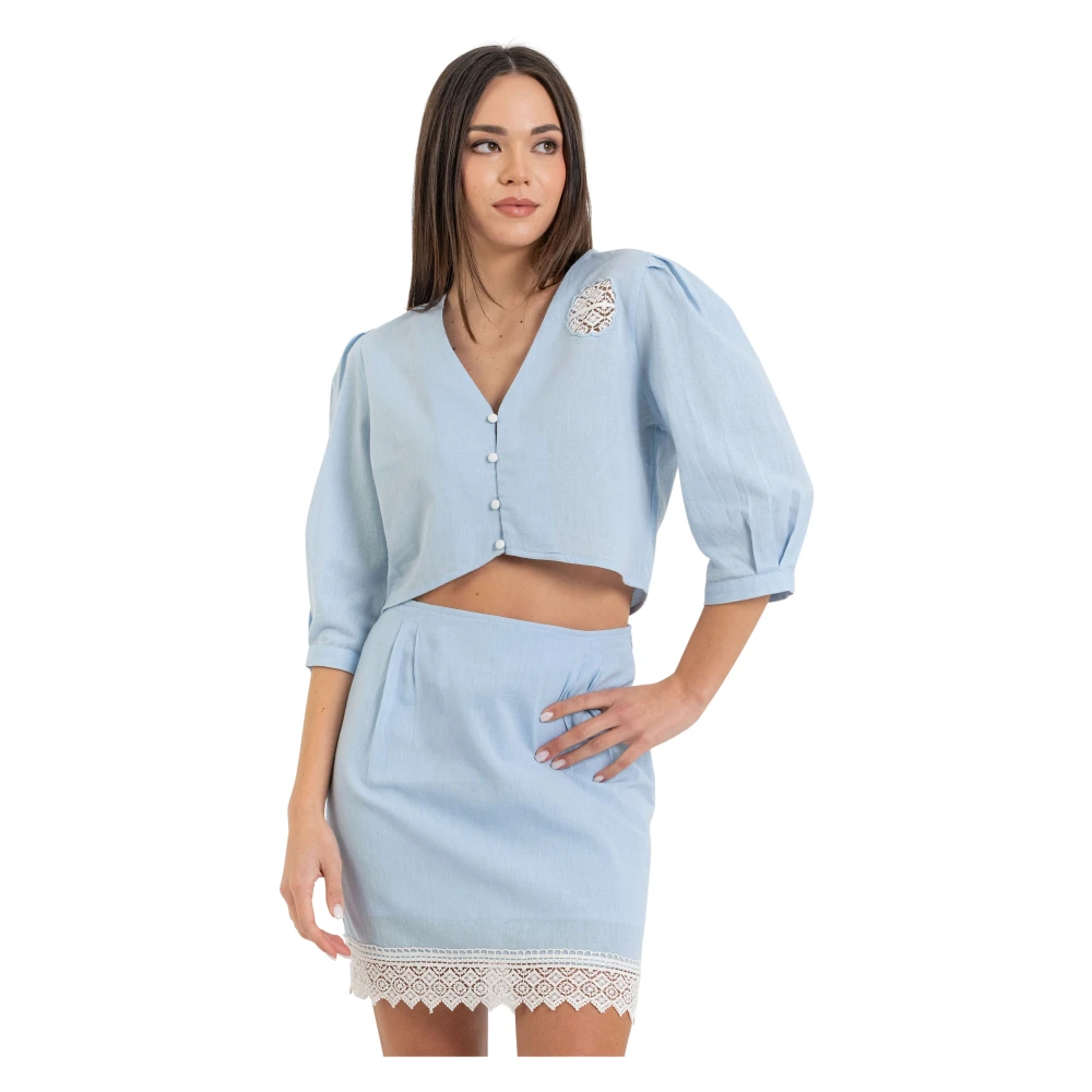 Kocca Women's Blue Cropped Cotton Shirt - Blouses - M - Blouses & Shirts