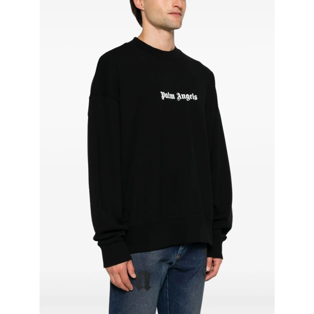 Palm Angels Zwarte Logo Print Crew Neck Sweater Black Heren