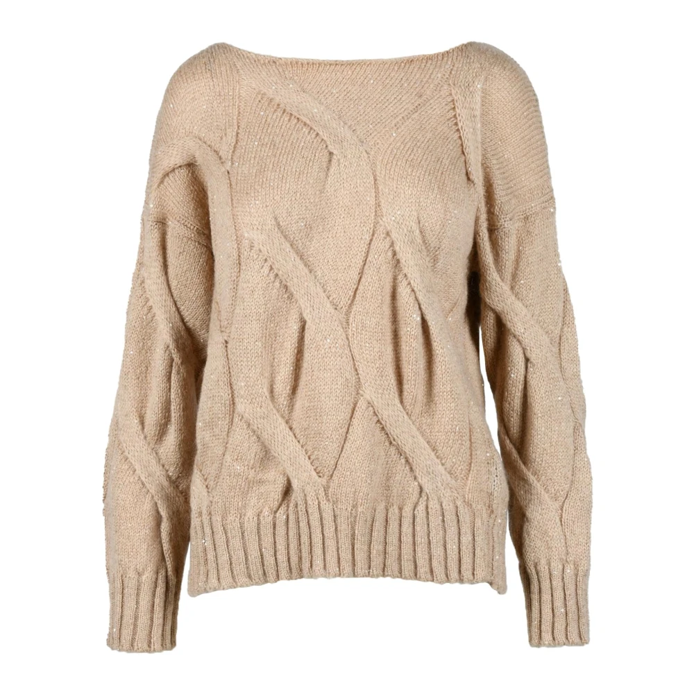 Alpha Studio Mohair Blend Gebreide Trui Beige Dames