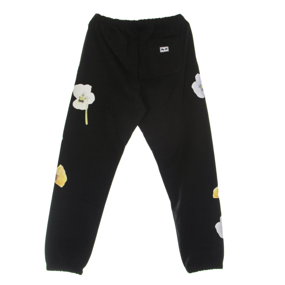 Obey Zwarte Bloemen Sweatpants Elastische Taille Black Heren