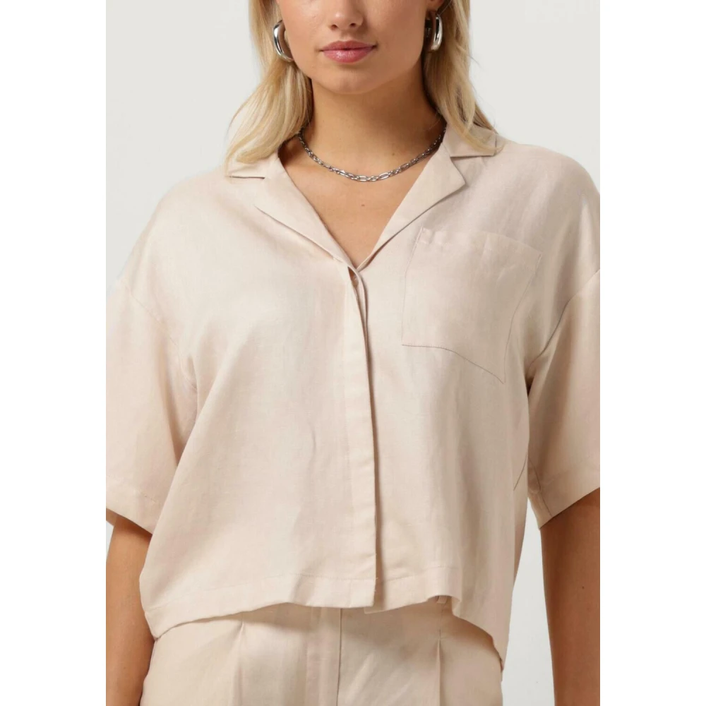 Selected Femme Boxy Revers Linnen Blouse Beige Dames