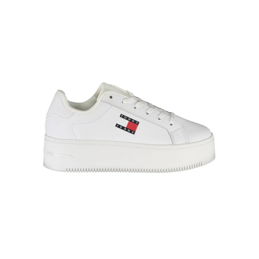 Tommy Hilfiger Women's White Polyester Sneakers With Lace-Up, Wedge Heel, Print, Logo