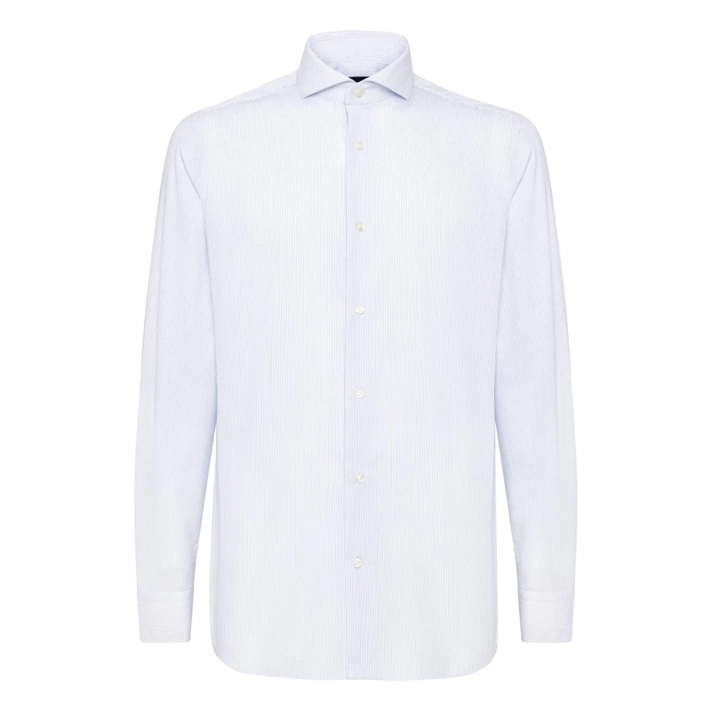 Boggi Milano Twill Napoli-kraag overhemd regular fit gestreept Blue Heren