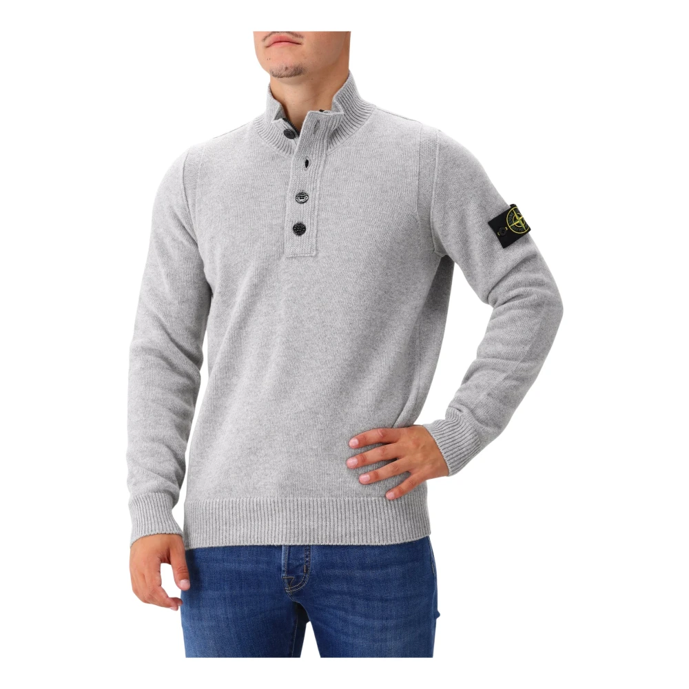 Stone Island Melange Grey Half Zip Stickad Tröja Gray, Herr