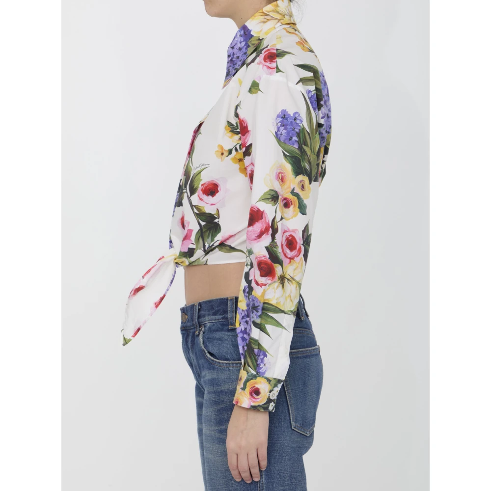Dolce & Gabbana Witte Giardino Print Crop Shirt Multicolor Dames