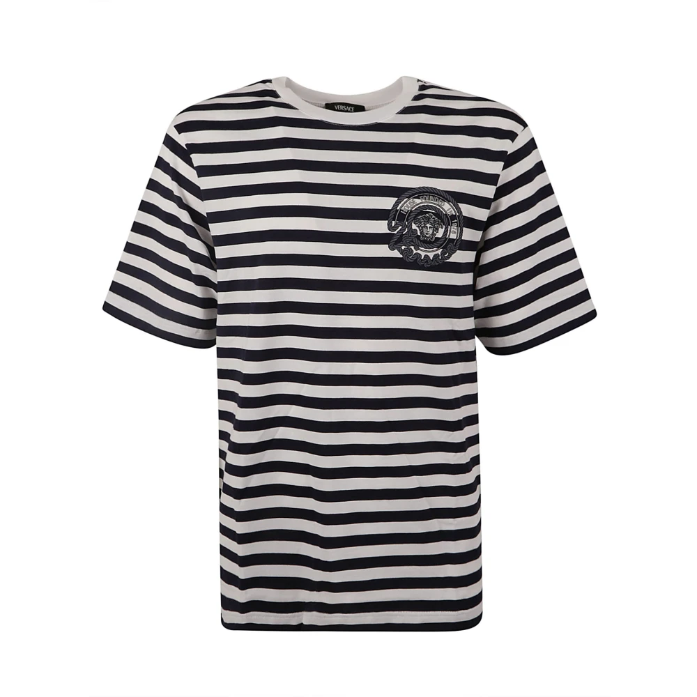 Versace Gestreept Jersey T-shirt met Geborduurd Nautisch Embleem Multicolor Heren