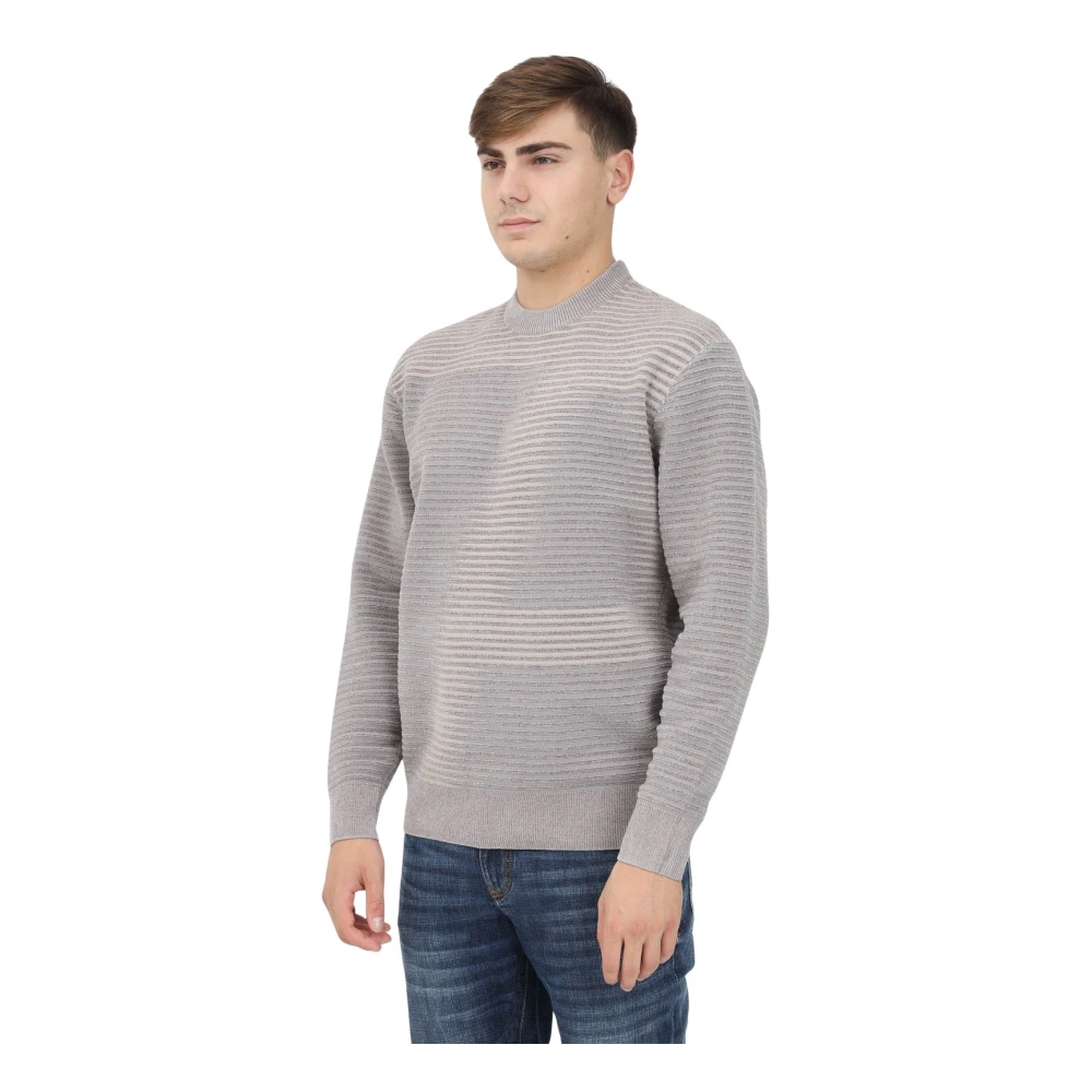 Armani Exchange Beige Crewneck Sweater met Contrastdetails Gray Heren
