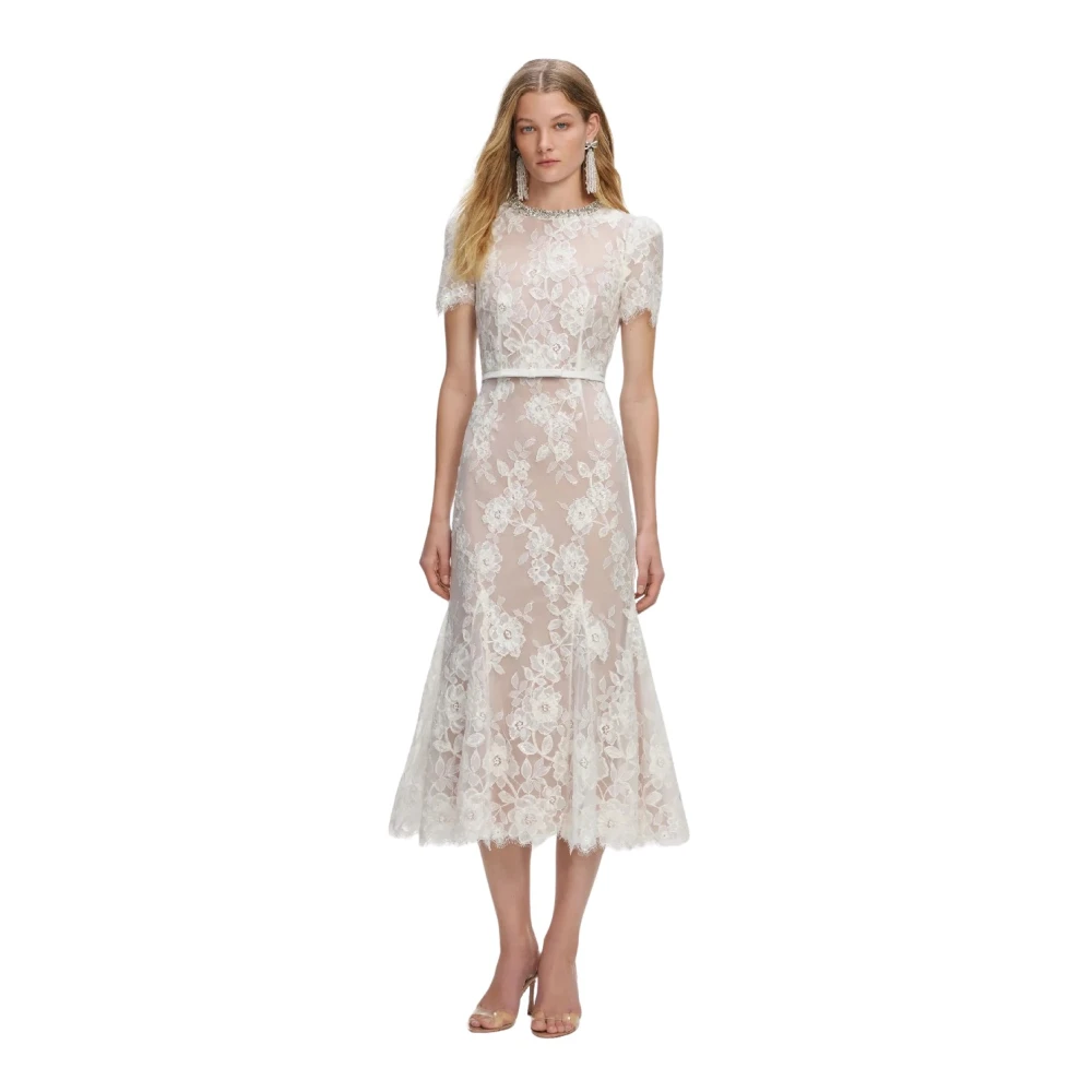 Self Portrait Women's White Party Dresses, Xs, Sequin Lace Midi Dress