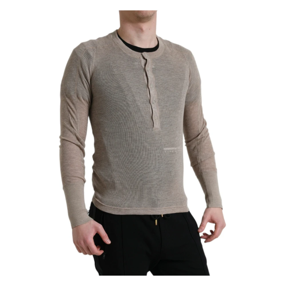Dolce & Gabbana Luxe Beige Henley Kasjmier Trui Beige Heren