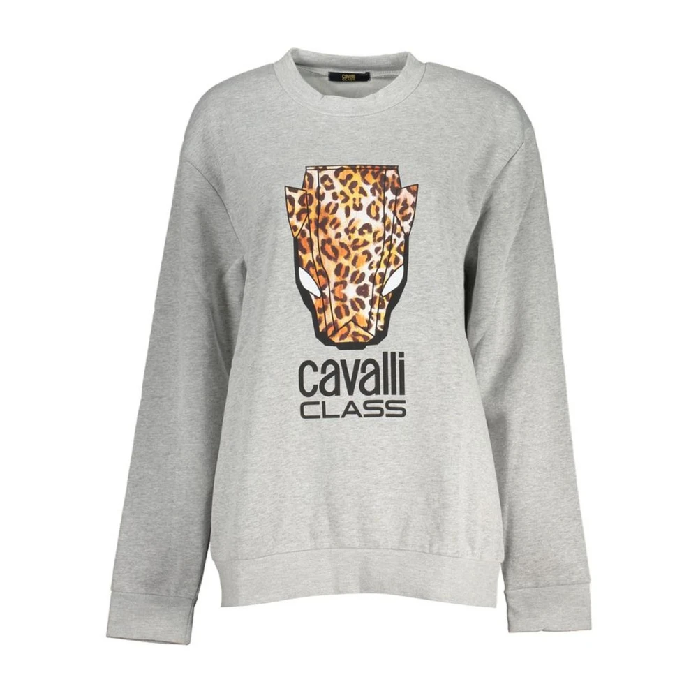 Cavalli Class Women's Gray Printed Crewneck Sweatshirt In Soft Cotton Fleece - Sweatshirts - M - Sweatshirts & Hoodies