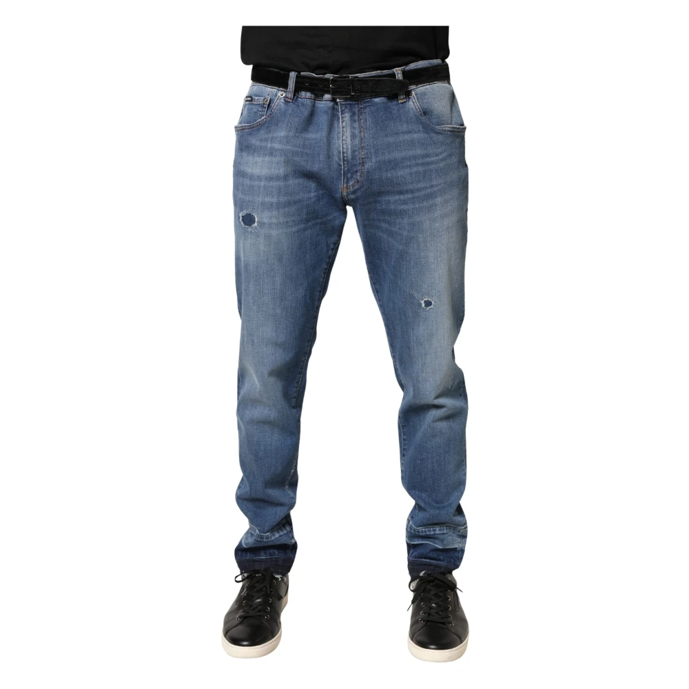 Dolce & Gabbana Men's Blue Tattered Skinny Cotton Denim Jeans - Slim Fit Jeans - 4XL - Jeans