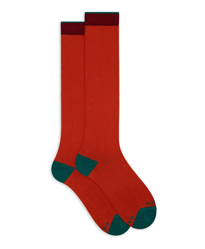 chaussettes-longues-en-coton-orange-uni-pour-hommes-avec-des-details-contrastants